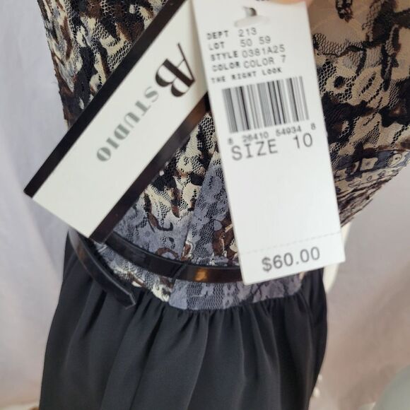 AB Studio Lined Sleeveless Mesh Bodice Zipper Back Belted Dress Size 10 - Picture 10 of 12